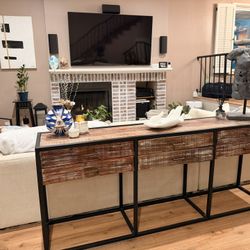 Modern Rustic Console Table with Drawers (Wood + Metal)