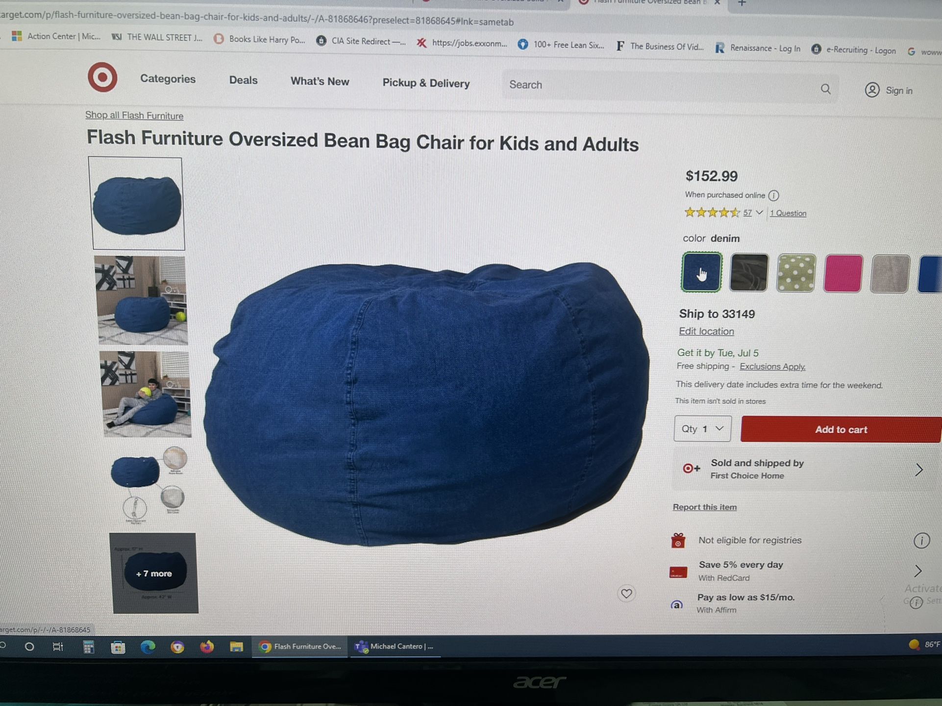 New!!! Demin Refillable Bean Bag Chair
