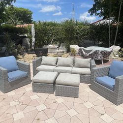 Wicker Patio Set,couch, Chairs, Ottomans, Coral Springs