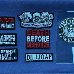 Lot Of 6-Motorcycle Iron On Patches With 4-Round Stickers NEW
