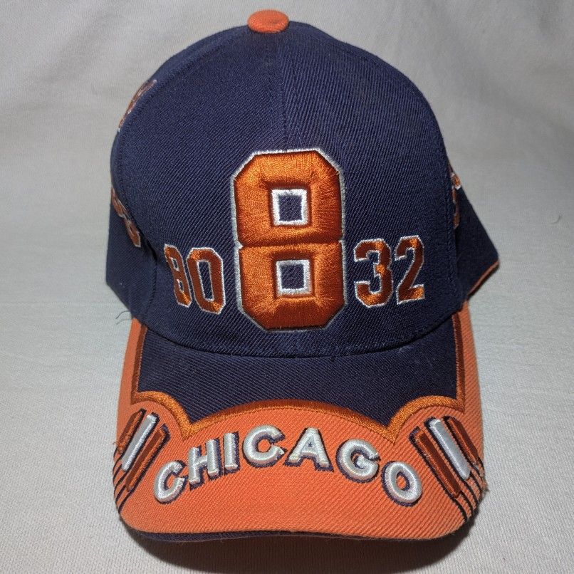 CHICAGO Spellout Orange Numbers Sports Cap Hat Blue Strapback CITY HUNTER
