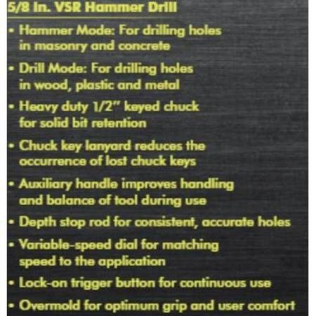 NEW RYOBI D620H 6.2 AMP CORDED 5/8 INCH VARIABLE SPEED HAMMER DRILL