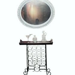 Iron Wine Rack With Removable Wooden Butler Serving Tray