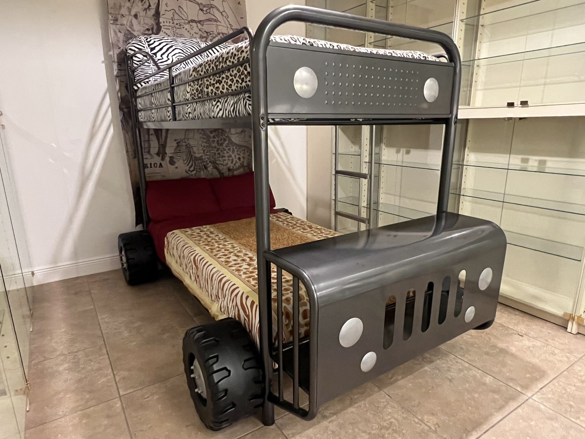 Twin Over Twin Jeep Bunk Bed with Mattresses