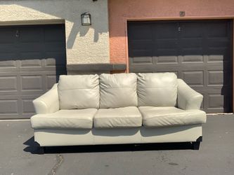 Cream Leather 3 Seater Sofa