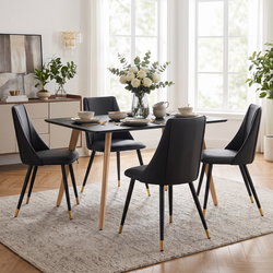 Homy Casa ROOKIE S+SMEG 5-Piece Kitchen Dining Set 34.3" Black Dining Table and 4 Chairs Open Box