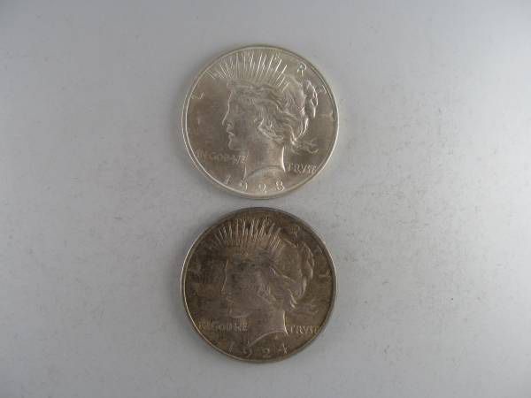 Pair 1923 & 1924 Peace Silver Dollars-- GREAT NEAR-UNCIRCULATED COINS!