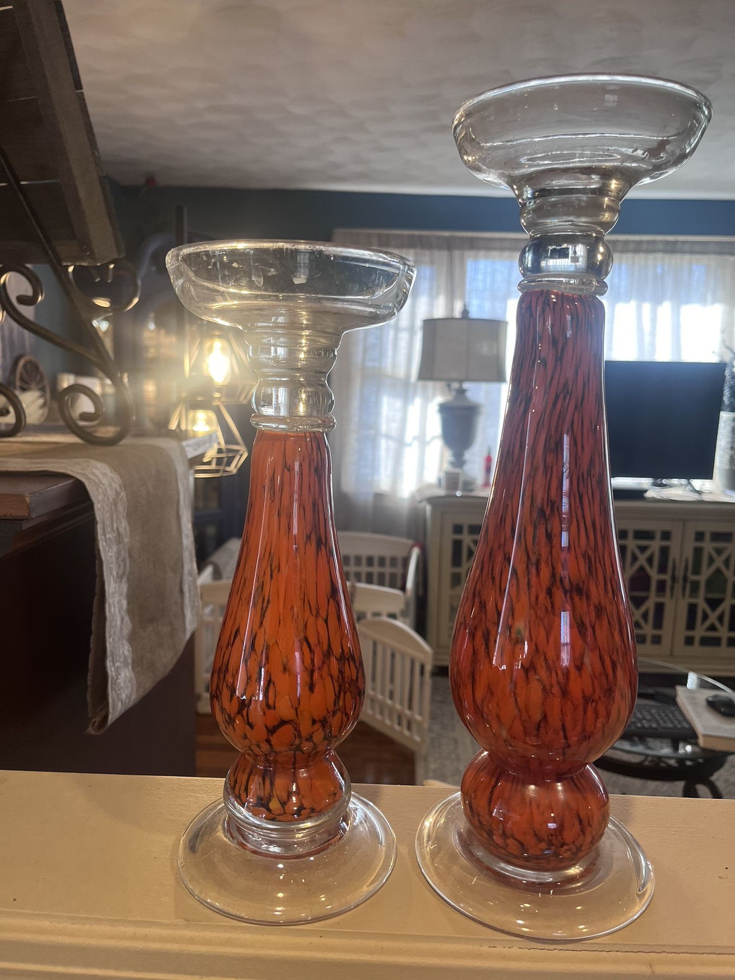 Candle Holders Orange Glass from Pier 1