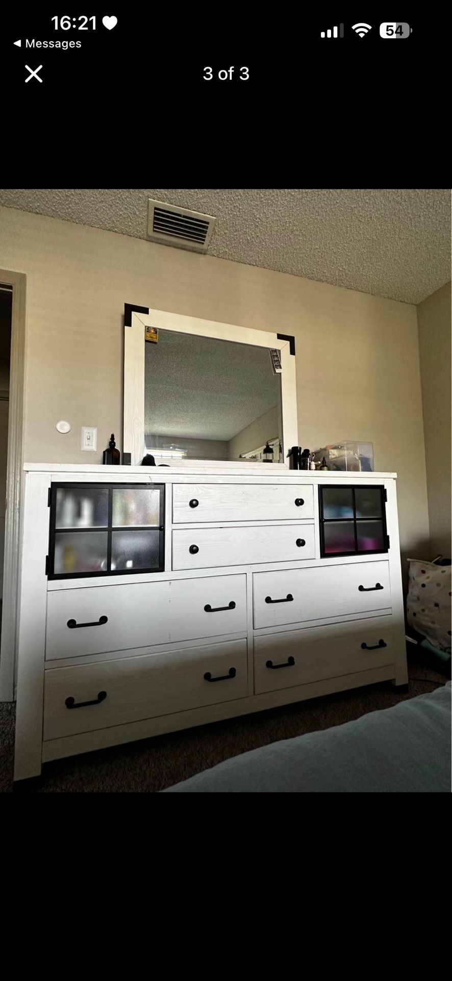 White wood dresser with mirror