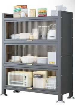 Microwave Stand Rack, Multi-Functional Kitchen Storage Shelf with Metal Frame, (Gray 3 Layers,44X32X14 inch )