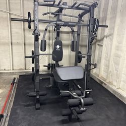 Smith Machine 1001 w/Bench Attachment | 230lb Bumpers Olympic Weights | 7ft Olympic Bar | Gym Equipment | FREE DELIVERY🚚 