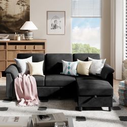 New Mid Century 79" Convertible Sectional Sofa, 3 Seater L Shaped Couch with Removable Linen Fabric Pillows, Mid Century Small Sofa for Living Room, A