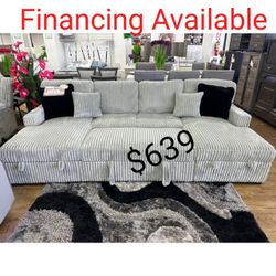 Corduroy Double Chaise Sectional Sleeper Sofa With Pull Out Bed 