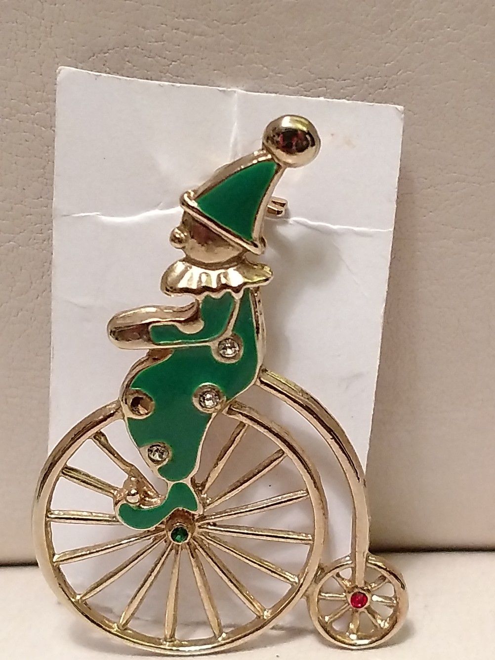 Vintage Enamel Metal Pin Brooch Clown On Bicycle