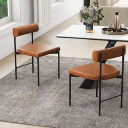 New Set of 2 Brown Faux Leather Mid Century Modern Chairs 