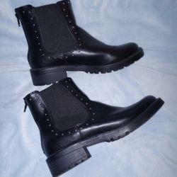 Chelsea Black Boots Faux Leather Man Made Synthetic Rock & Roll Biker W8