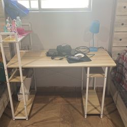 Wooden computer desk with shelves