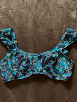 Teal Paisley Print Ruffle Bikini Top