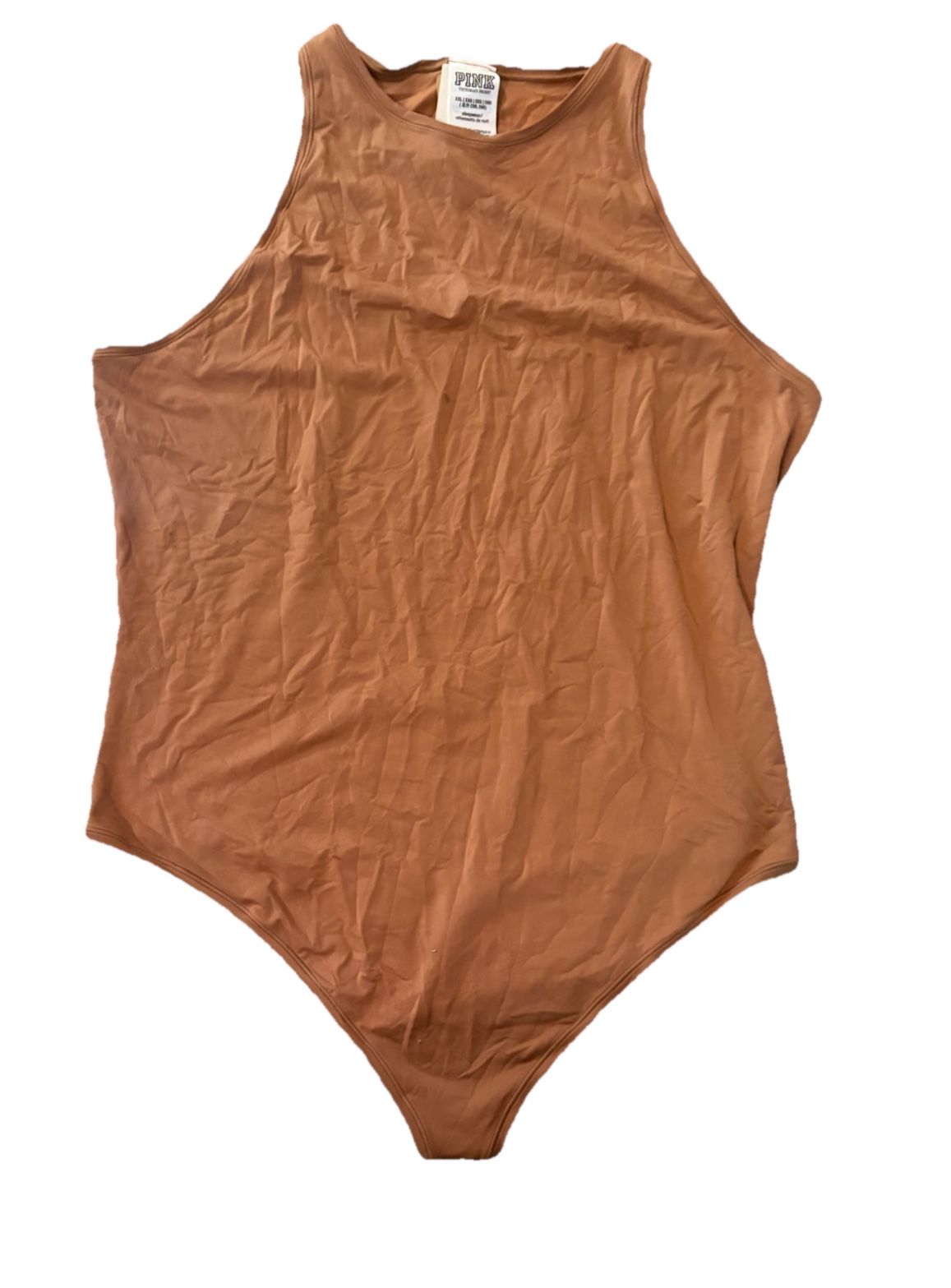 PINK cotton snap bodysuit in tan/brown Caramel Brown Soft Stretch Tank Bodysuit