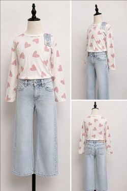 Girls Outfit Set Cat & Jack Top Hearts + Jeans Size XS 4-5 New