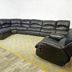 ( Delivery Available ) Large Leather Black Sectional Couch Recliner with Sleeper
