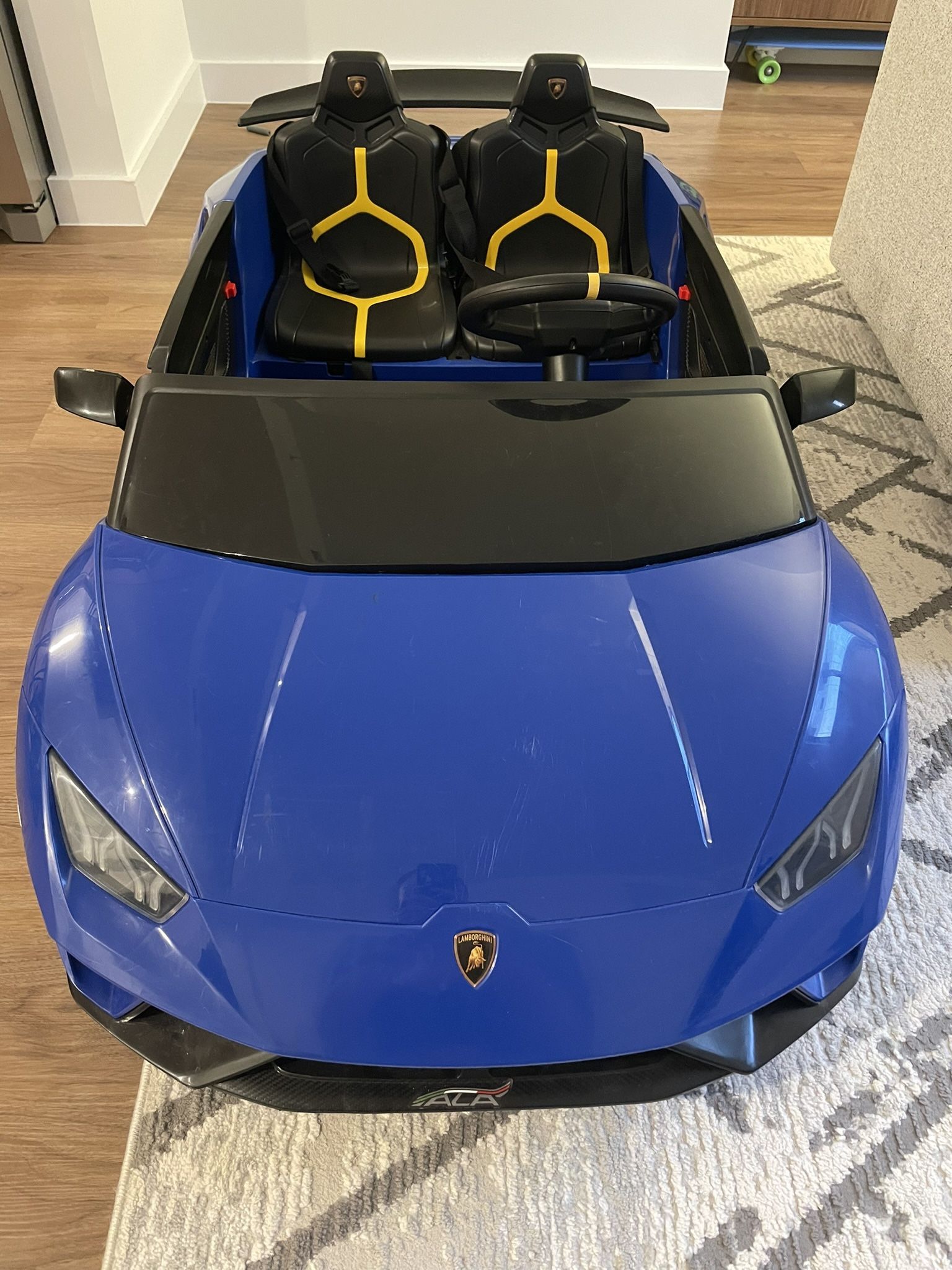 Blitzshark 12V Lamborghini Huracan 2-Seater Kids Ride-On Car, 4WD, Remote Control, Suspension, Lights & Music - Blue