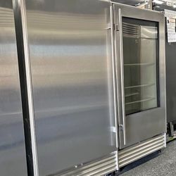Stainless Steel SubZero 72” Column Set Glass Door Fridge & Freezer