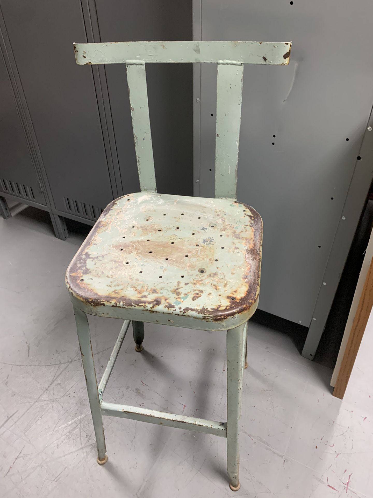 Vintage Shabby Green Metal Stool 