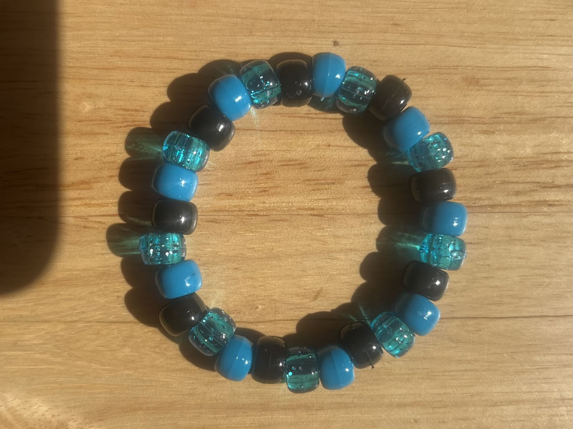 Handmade Blue And Clear Blue And Black Beads Charm Bracelet