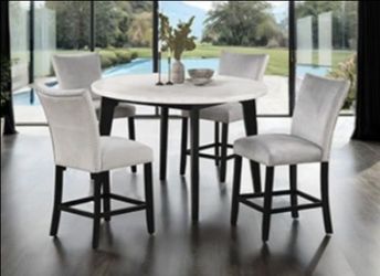 Brand New Black, White & Grey 5pc Dining Table Set w Marble Top