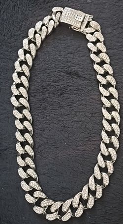 Chucky Bling RHINESTONES Crystal Silvertone Iced Out Cuban  Links 18" Chain Unisex