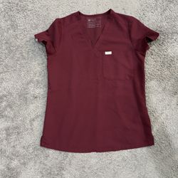 XS FIGS Burgundy Scrub Top