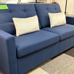 Navy Blue Full-Size Sleeper Sofa With Memory Foam Mattress