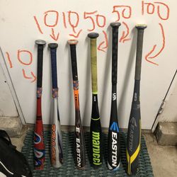 Youth baseball bats. Marucci is sold and no longer available. The rest are still available. Both Easton bats on the right side are sold..