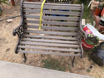 Cast iron small bench with wood slabs