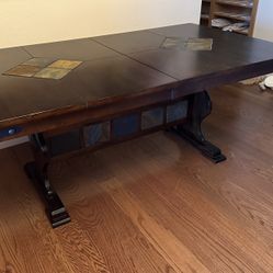 Solid Wood Dining Table with Slate Tile Inlays – Sturdy, Rustic Design