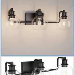 Tipace Black Vintage Vanity Light Industrial Farmhouse Glass Globe 3 Lights Bathroom Vanity Lights, Over Mirror, Bath Lighting, Fixtures, Exclude Bulb
