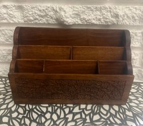 Carved Wood Desktop Organizer