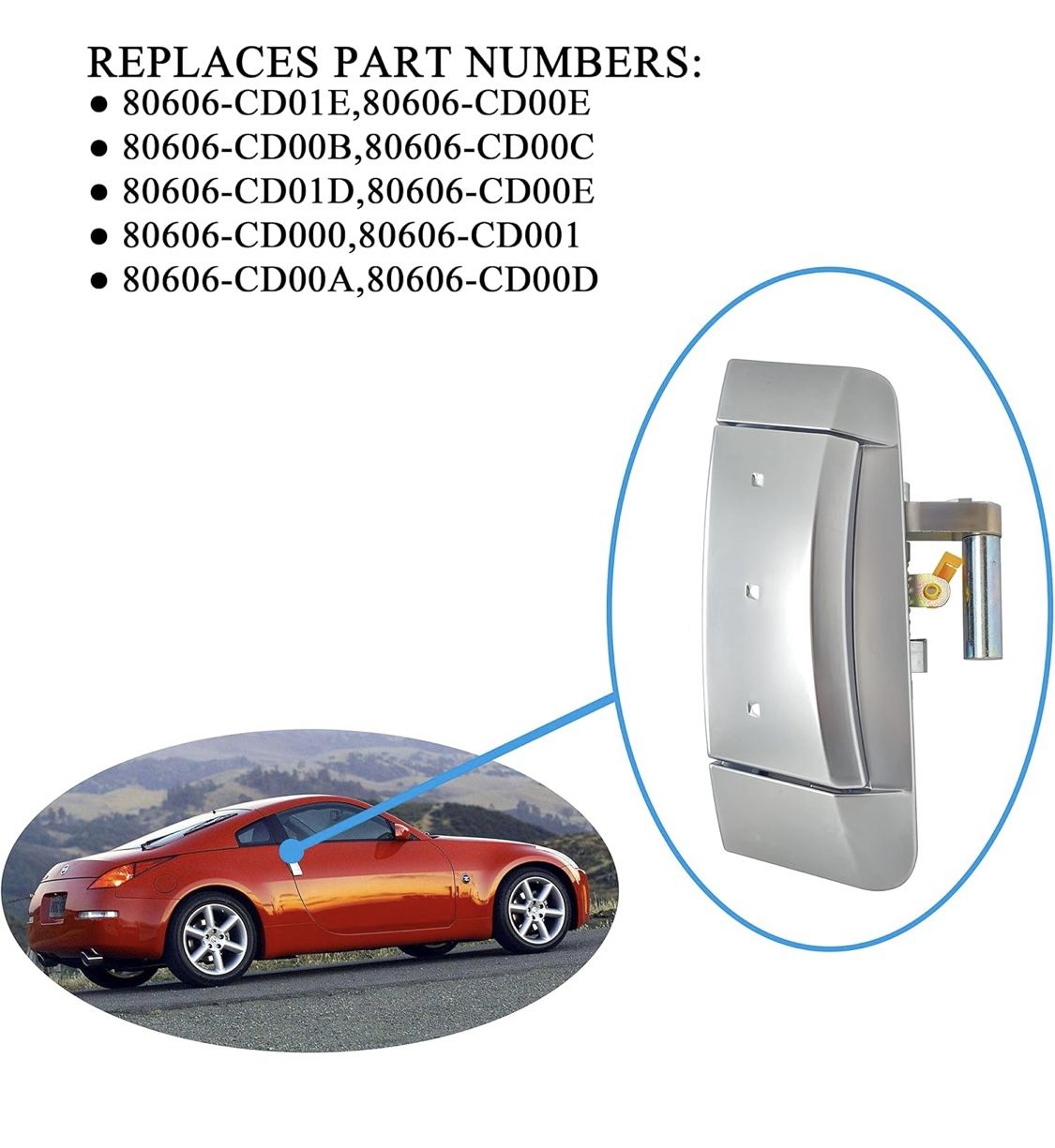 350Z Exterior Door Handle Passenger Side Compatible with 2003-2009 Nissan 350Z Replaces 80606-CD01E 80606-CD00E 80606-CD00B 80606-CD00C 80606-CD01D 35
