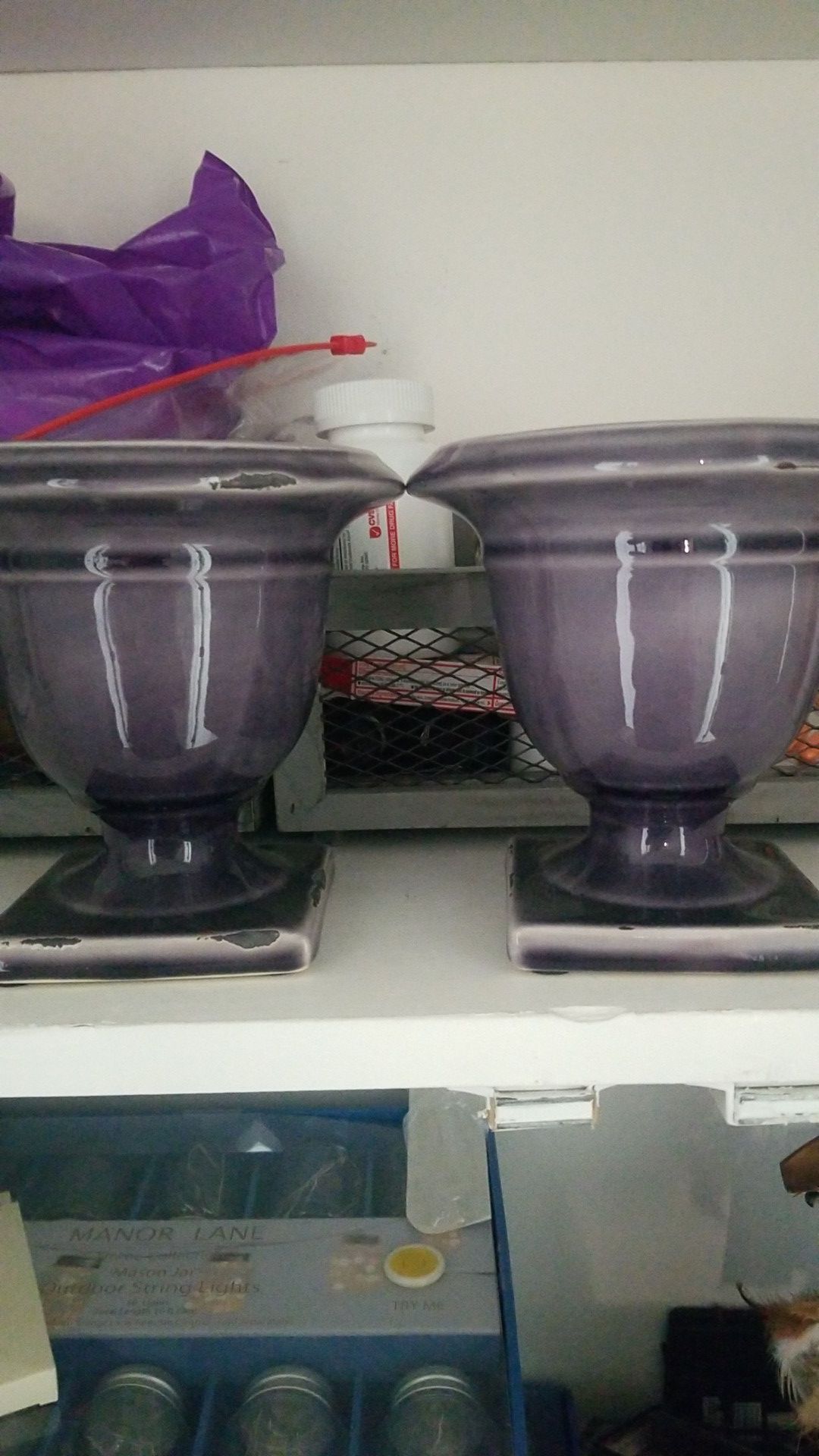 Two brand new never used porcelain purple flower pots