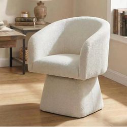 T）Upholstered Swivel Dining Chair with Barrel Back and Armrests  Soft Chenille Accent Chair with Thick Cushion, Beige，$90