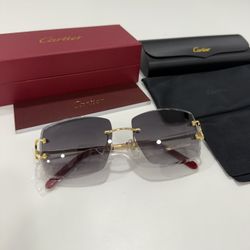Cartier Glasses (Diamond Cut), Black Lense, Gold Frame