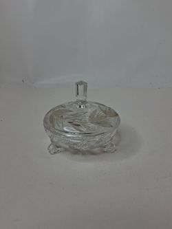 Crystal Cut Glass Footed Candy Dish with Lid