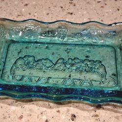 Small Antique Last Supper Glass Tray