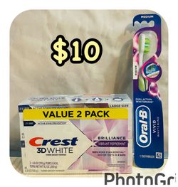 Vibrant Teeth Whitening Toothpaste Peppermint 4.6 (2 PACK‼️) & 1 Oral-B toothbrush, $10 for all‼️