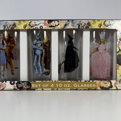 Wizard Of Oz-4 Glass Set-with Characters And Logo- New In Box
