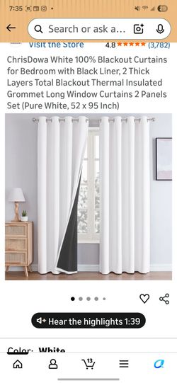 Pure White Blackout Curtains 52×96