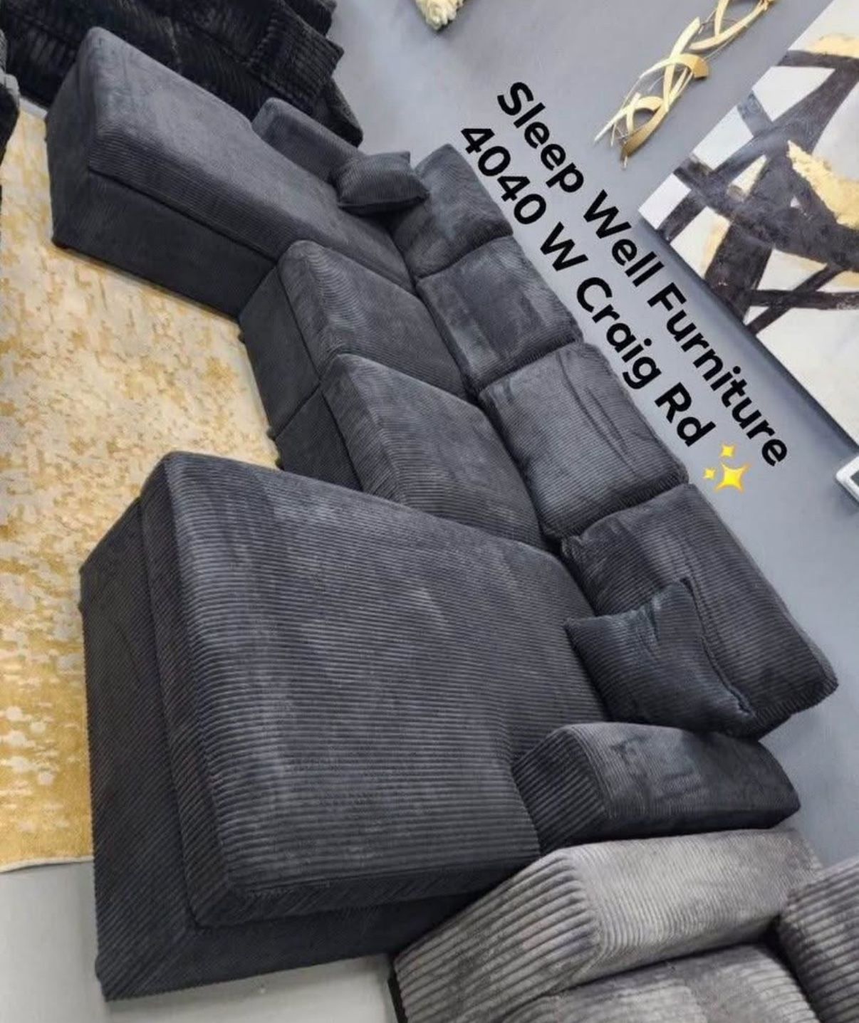 🖤🛋️ BLACK DOUBLE CHAISE SOFA – EXTRA COMFY & MODERN! 🛋️🖤