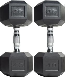 PAIR OF NEW. 40 LB. RUBBER HEX DUMBBELLS • Also Have 70s 60s 55s 50s 45s 35s 30s 35s 30s 25s 20s 15s 10s 5s