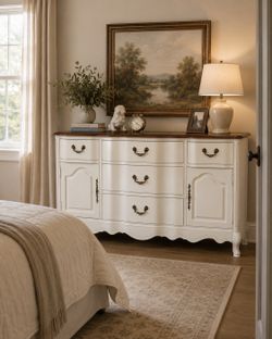 French provincial solid mahogany white Buffet, dresser